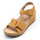 New Sandals Women's Slope Heel Magic Buckle Hollowed-Out Large Size Leisure Sandals
