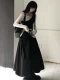 Spring Slim Fit Two Pieces Set Women Grunge Solid Pleated Split Tops + Sleeveless Solid One Shoulder Vest Y2k