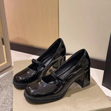 Zingj Black High Heels Women Spring 2024 New French Thick Heel Small Leather Shoes British Style Mary Jane Women's