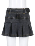 Pleated Mini Denim Skirt Women High Waist A Line Brown Micro Skirt Femme Girls Hot Jeans Skirts Grunge Bottom