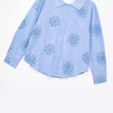 Spring Style Glue Embroidery Decorated Loose Poplin Shirt