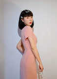 Design Elegant Vintage Dresses for Women Petal Sleeves O-neck Kawaii Bow Sweet Ladies Summer Retro Evening