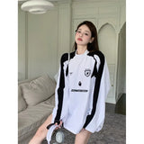Contrast Color Embroidery Print Oversized Sweatshirt-Outfit
