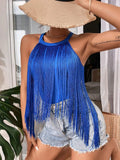 Women's Hot-Selling Solid Color Sleeveless Neck Top Ladies' Fashionable Tassel Beach