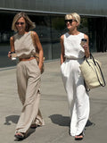 Zingj And Linen Suit Summer 2024 Short Style Sleeveless Elastic Waist Top Trousers Slit Two-Piece