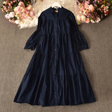 Zingj Temperament Aging Solid Color Simple Dress Autumn Dress Korean Version Fashion Bubble Long Sleeves Show Thin Button Long Skirt