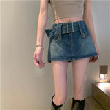 Y2K Design High Waist Denim Skirt Women's Large Size Slim A-Line Short Skirt Pants with
