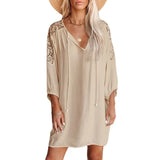 Women's Wear Ins Popular Pleated Split Neckline Lace Shoulder-Back Beach