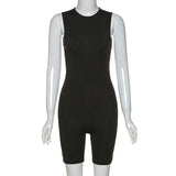 Women Rompers Solid 2021 Summer New Skinny Biker Playsuit Sleeveless Sporty Short Jumpsuit Workout Activewear