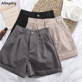 Elegant Wide-Leg Shorts Women Winter Leisure High Waist Mini Trousers Button Folds Korean Style Chic Trendy