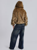 Winter 2024 Fashion Street Logo Metal Buckle Hottie Short Zipper Fur Hooded Coat Female-Outfit
