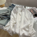 Striped White Shirt Women's Sun Protection Jacket Top 2025 Spring And Autumn Wear Loose Thin Shirt