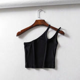 New Irregular Oblique Collar One-Shoulder Double Halter Top E Slim Lady Sling