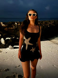 Elegant Shiny Bodycon Short Dress Women Square Neck Sleeveless Backless Holiday Dresses Female Summer Beach Party