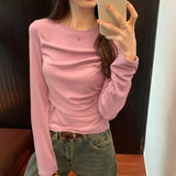 Sense Minority Pleated Long-Sleeved T-Shirt Women's Autumn And Winter New Slim And Thin Short Style Top With