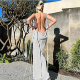 Backless Lace Up Long Dress