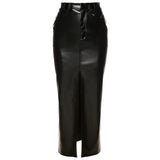 Women Autumn Winter Pu Leather High Waist Pencil Female Open Fork Split Black Long Skirt 2020 Fall Clothes