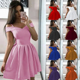 Zingj Women's New One-Line Collar Sling With Large Hem Waist Pleated Dress Hot Style