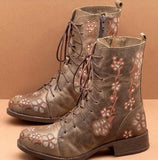 Zingj Martin Boots 2023 Autumn And Winter Flat-Soled, Thick-Heeled, Lace-Up, Short, Embroidered Women's