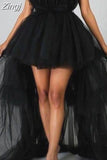 Mesh Sheer Elegant Women Formal Ball Gown Dress 2023 Strapless Off Shoulder High Waist Asymmetrical Hem Tulle