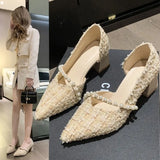 Zingj Fragrant Wind Single Shoes Female Spring 2023 New Pearl Fairy Shoes Tip Shallow Mouth Side Empty Fashion High Heels-Outfit