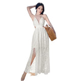 Zingj First Love Foreign Gas Lace Hollow Out Sexy Big Dew Back Deep Collar Long Money Big Place Dress Sanya Seaside