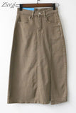 Slit Long Denim Skirts For Women Jeans White Summer 2023 Maxi Skirt Pencil Khaki Denim Skirt High Waist Office For