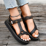 Zingj New Summer Platform Print Velcro Sandal Women's Plus-Size Belt Buckle Simple Beach