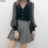 Winter Spring New Long Sleeve Button Knitted Blouses Female Fashion V-neck Solid Color Shirts Loose Casual Tops