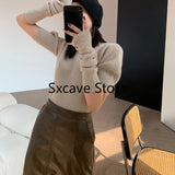 Spring Knitted Sweater Women Casual Design Long Sleeve Pure Color Slim O-Neck Pullover Korean Y2k Crop Tops Office