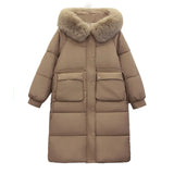 2025 Winter New Down Cotton Clothes Women Long Over The Knee Big Hair Collar Draw Rope To Collect Waist Hot Style Cotton Coat Tide-Outfit