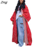 Trench Full Sleeve Print Coats Casual Fashion Overcoat Women Windbreaker Outer Long Bandage