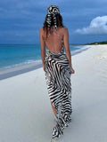Sexy Spaghetti Strap Side Split Beach Dress Summer Sundress Women Clothes Elegant Zebra Back Open Club Party Dresses