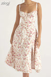 Women Floral Print Long Dress Summer Chic Short Sleeve Spaghetti Strap Split A Line Party Sundress Ladies Holiday Beach