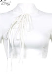 Asymmetrical Drawstring White Long Skirt Women Harajuku Solid Side Split High Waist Summer Skirts Lace Up Party