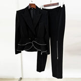 Star Fashion New Zipper Lotus Side Blazer Small Foot Trousers Set Two