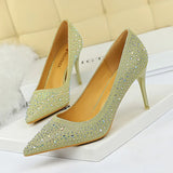Zingj Korean Version Fashion Wedding Shoes High Heels High Heels Shallow Pointed Sexy Banquet Waterdiamond Single