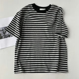 Striped Short-Sleeved T-Shirt Women's Loose Summer 2023 New Style T-Shirt Round Collar Half-Sleeved Shirt Ins