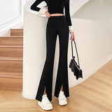 Zingj Suit Bell Bottom Pants Children 2024 Autumn New High Waist Show Thin Feeling Pants Slit Casual Micro Pants-Outfit