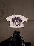 Summer Long-Style Short-Sleeved Cartoon Graphic Printing T-Shirt Hip-Hop Harajuku Leisure Round-Collar T-Shirt Gothic Short