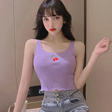 Fashion Women's Club Tank Tops Solid V neck Letter Sleevless Camisoles Tube Crop Top Bralette Sexy Ladies Summer
