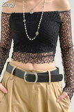 Harajuku Off Shoulder Crop Top Fishnet Skinny Sexy Female T-shirt Y2K Fashion Hollow Out Sexy Summer Tee Shirts