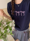Bowknot Short Sleeve Round Neck Knit Top- Outfit