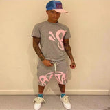 Aesthetics Male Gothic 2-Piece Hip-Hop Alphabet Print 0-Collar T-Shirt + Rope Wide Legs And