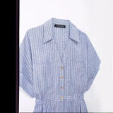 New Blended Striped Waist Short Jumpsuit