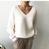 Zingj Sense Hem Irregular Sweater Women's Black V Pilotage Style Vintage Loose Black Top Pullover