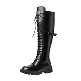 Knee Boots Female Knight Boots Tube Martin Boots Female 2024 New Spring And Autumn Winter Thick Bottom Boots Locomotive Boots-Outfit