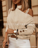 Zingj Wise New Fashion Sexy Chain Button Decoration Long Sleeve Shirt Shirt