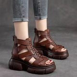 New Fish Mouth Roman Sandals With Thick Soles Raised Open Toe Cool Boots Women's Retro High Top Hollowed-Out Muffin Sandals