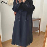 Style Wool Women Thicker Retro Wide-waisted Minimalist Chic Autumn Basic New Lady Outerwear All-match Pure Ulzzang